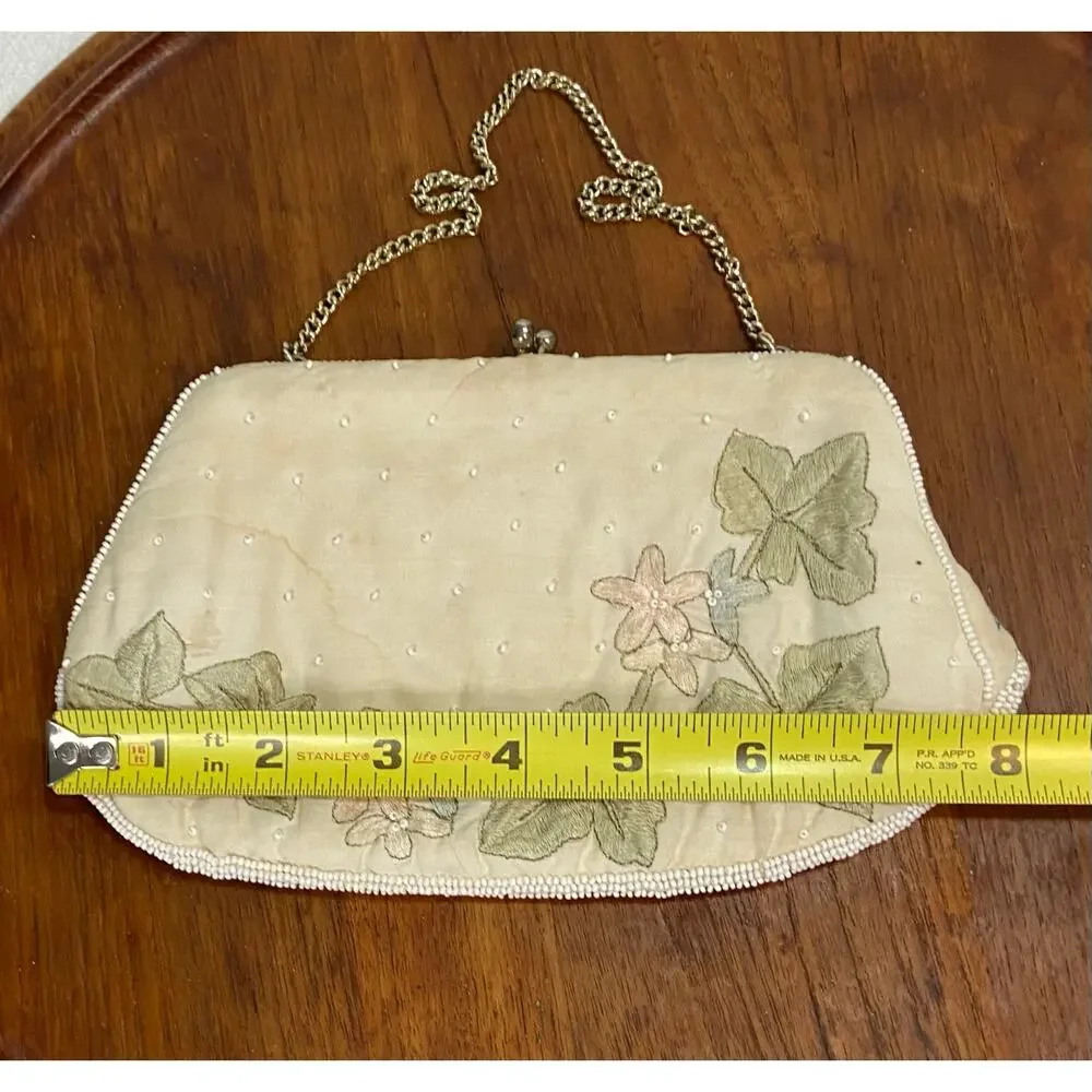 Vintage Embroidered Clutch Purse Seed Beads Made in Japan READ